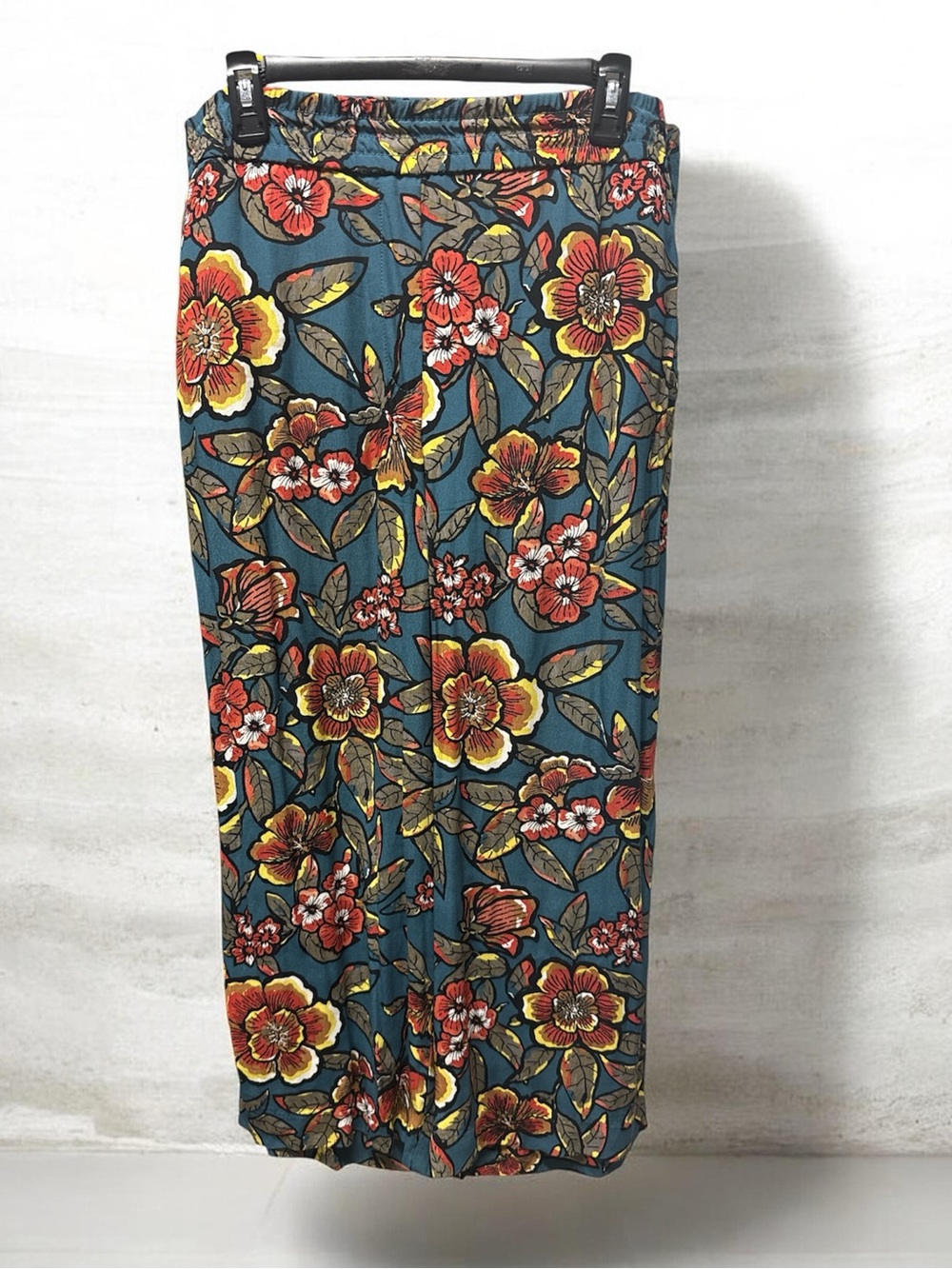 LOFT Ann Taylor Floral Print Maxi Pants Women’s SZ-12 Teal Elastic Waist 4Pocket